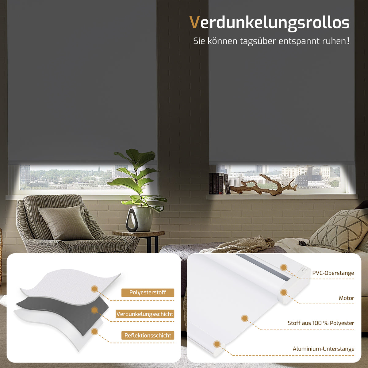 Elektrisches Verdunkelungsrollo M100 mit Batterie