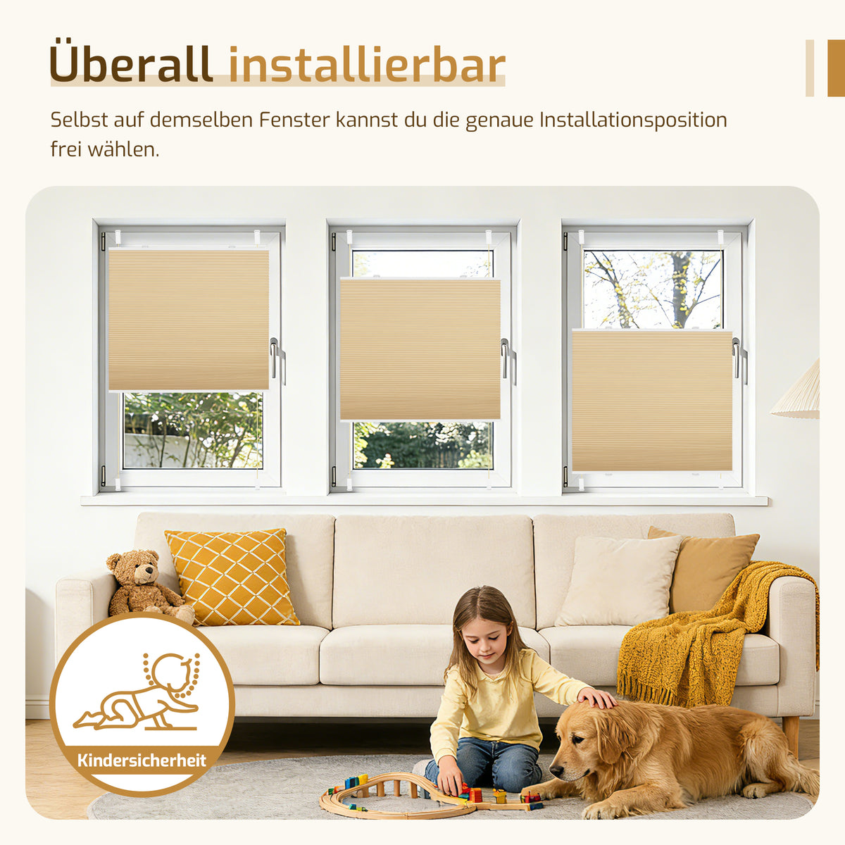 Verdunkelndes Wabenplissee Klemmfix ohne Bohren mit Thermo-Effekt –Weiß/Beige