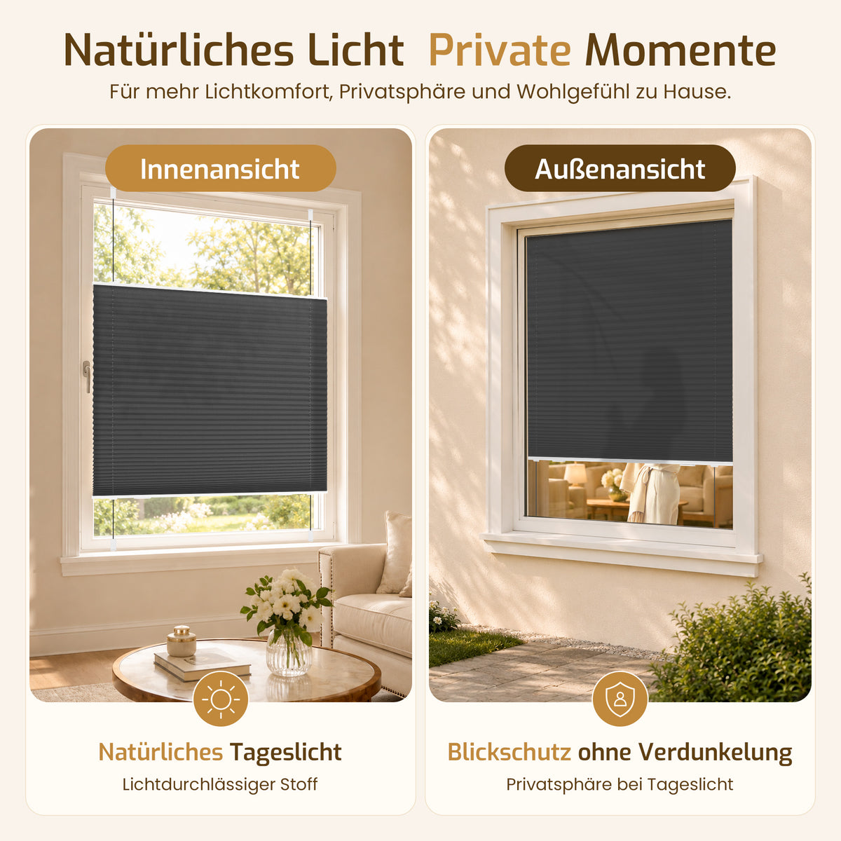 Lichtdurchlässiges Plissee Klemmfix ohne Bohren – Schwarz