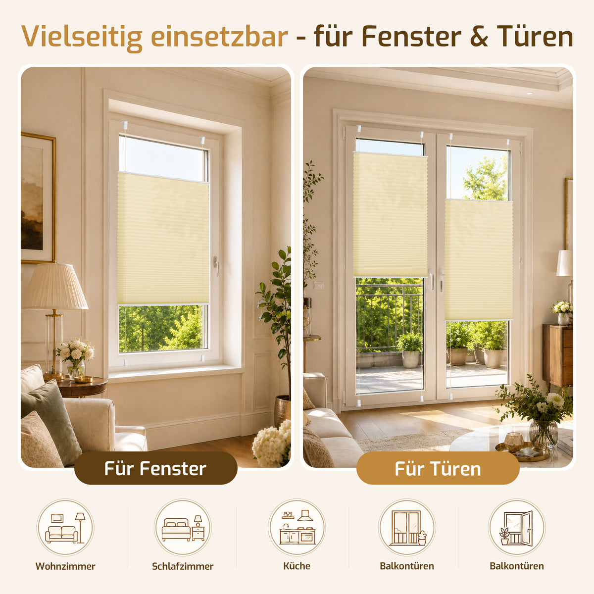 Lichtdurchlässiges Plissee Klemmfix ohne Bohren –Creme