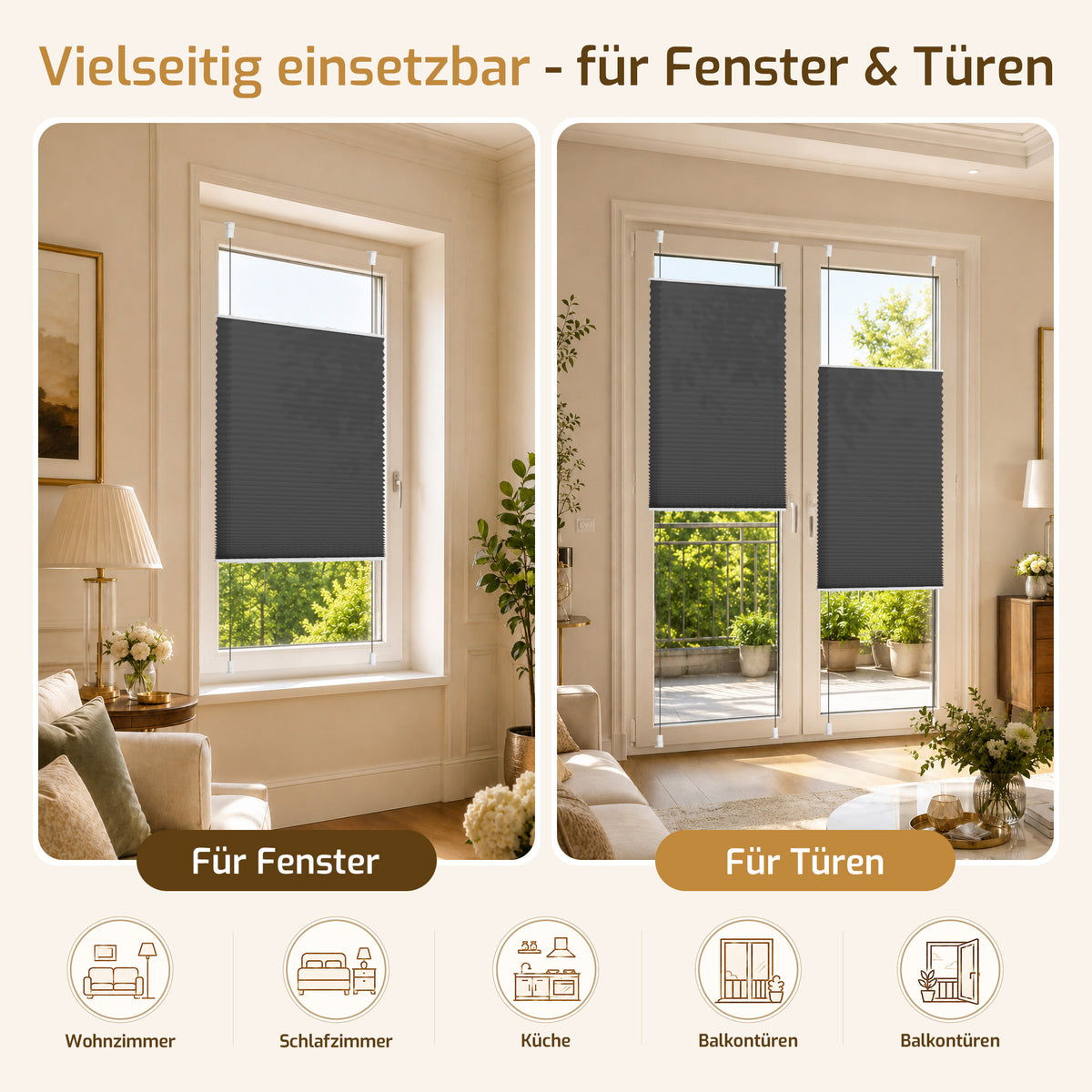 Lichtdurchlässiges Plissee Klemmfix ohne Bohren – Schwarz