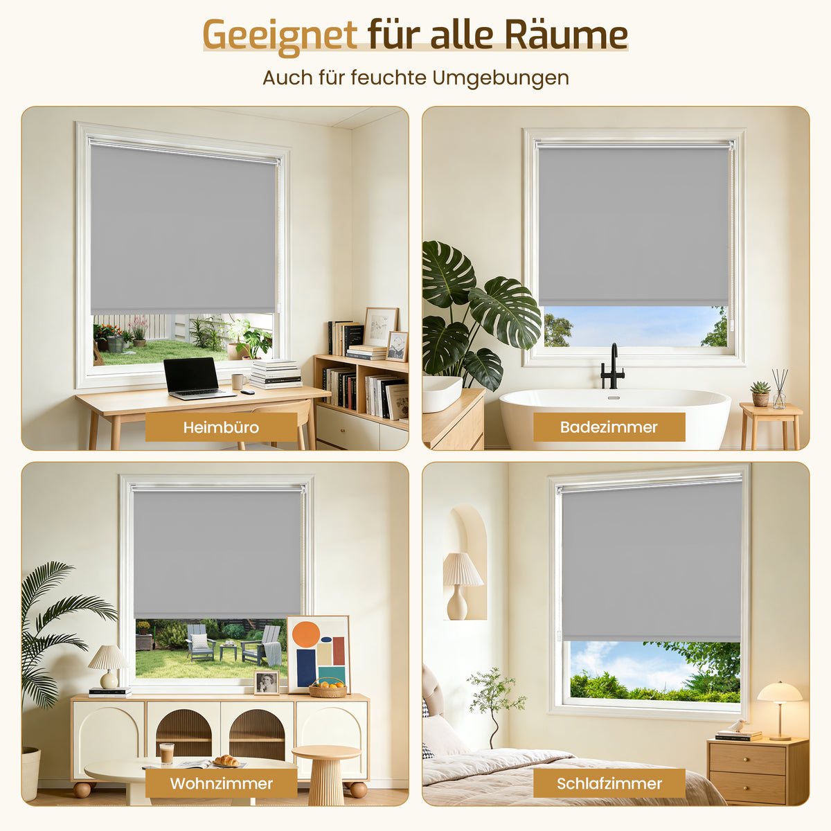 Verdunkelungsrollo Klemmfix ohne Bohren mit Thermo-Effekt –Hellgrau