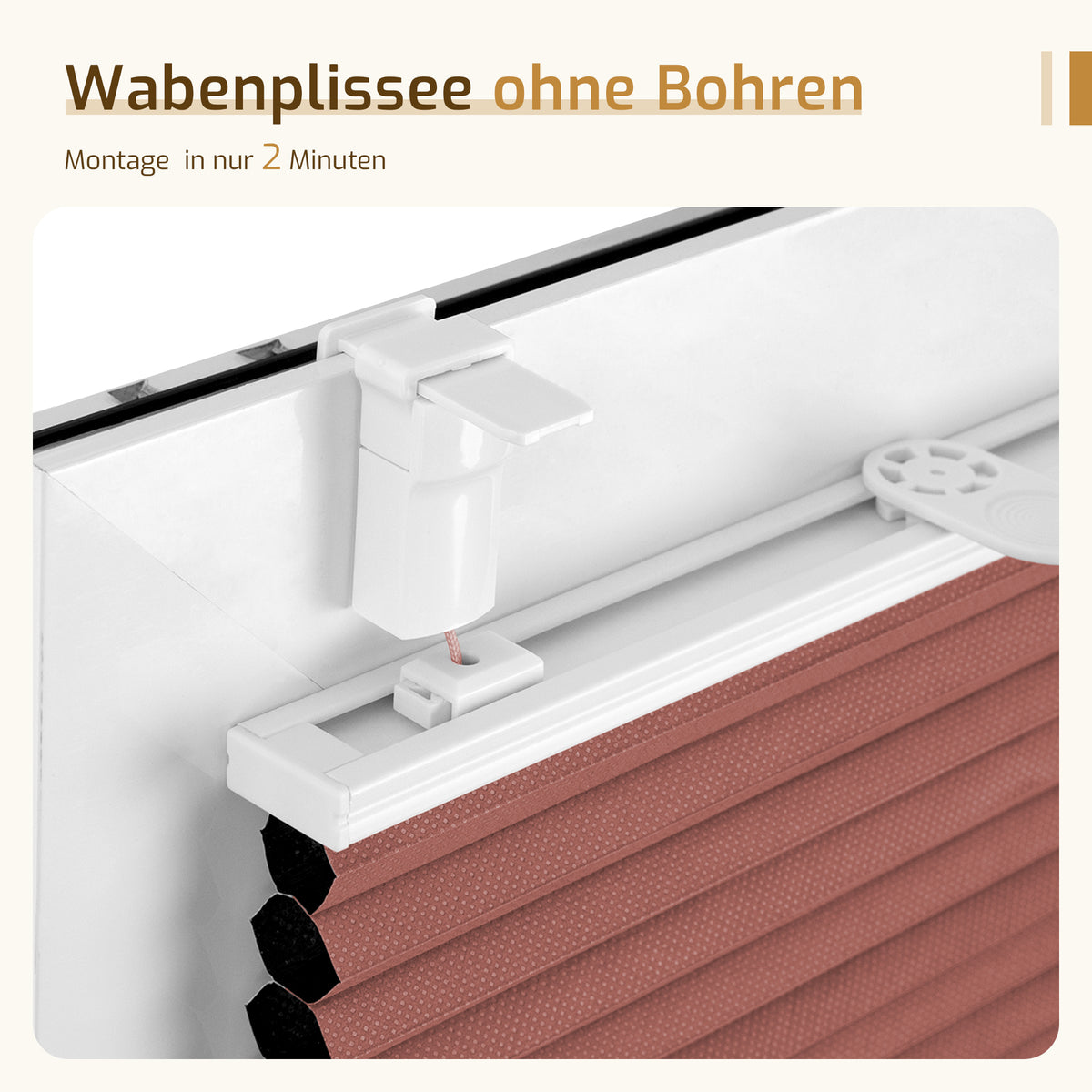 Verdunkelndes Wabenplissee Klemmfix ohne Bohren mit Thermo-Effekt –Weiß/Weinrot
