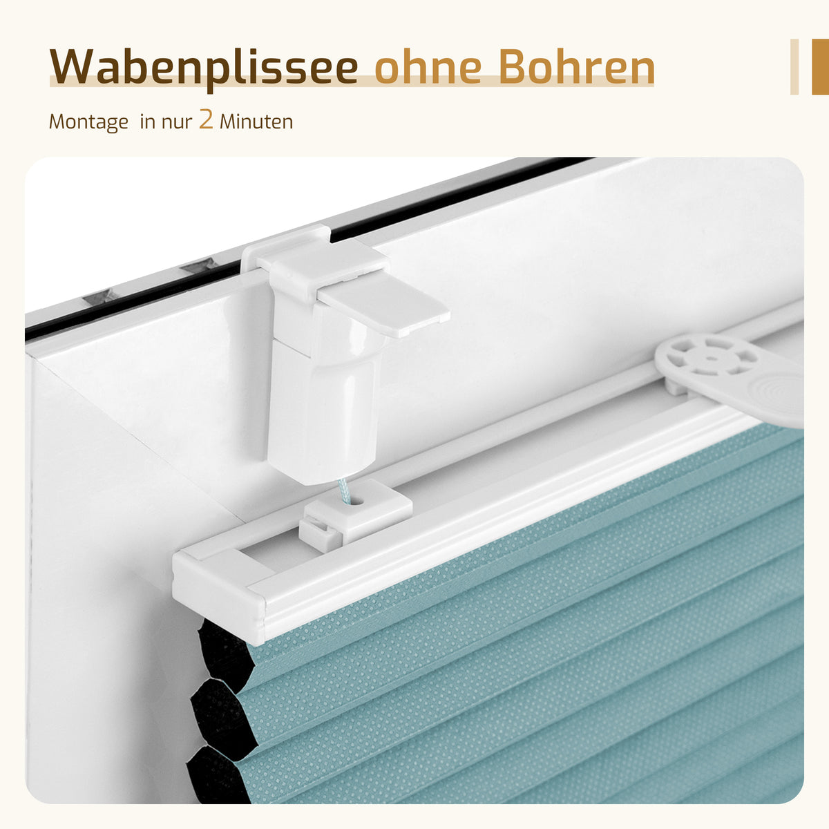 Verdunkelndes Wabenplissee Klemmfix ohne Bohren mit Thermo-Effekt –Weiß/Hellblau