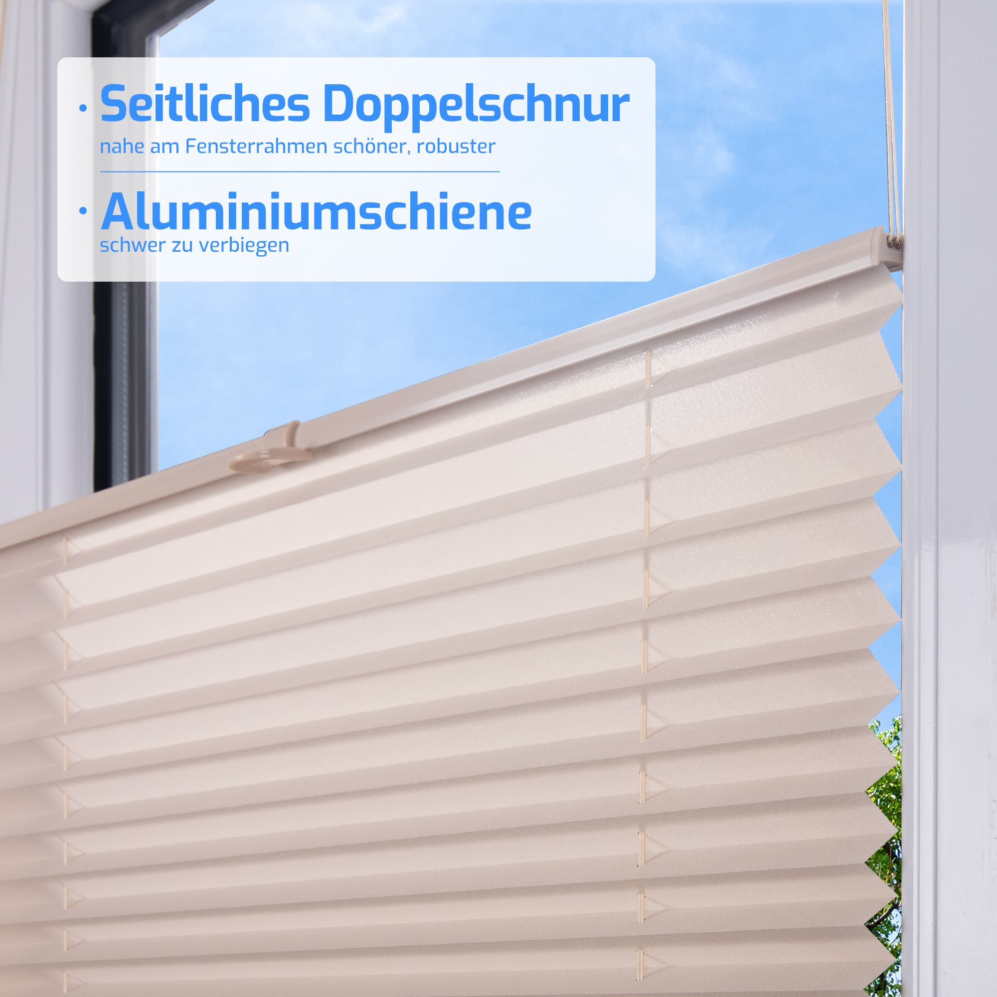Ohne Bohren | Klemmfix | Komplett farbgleich | Lichtdurchlässig | Plissee | Standardgröße