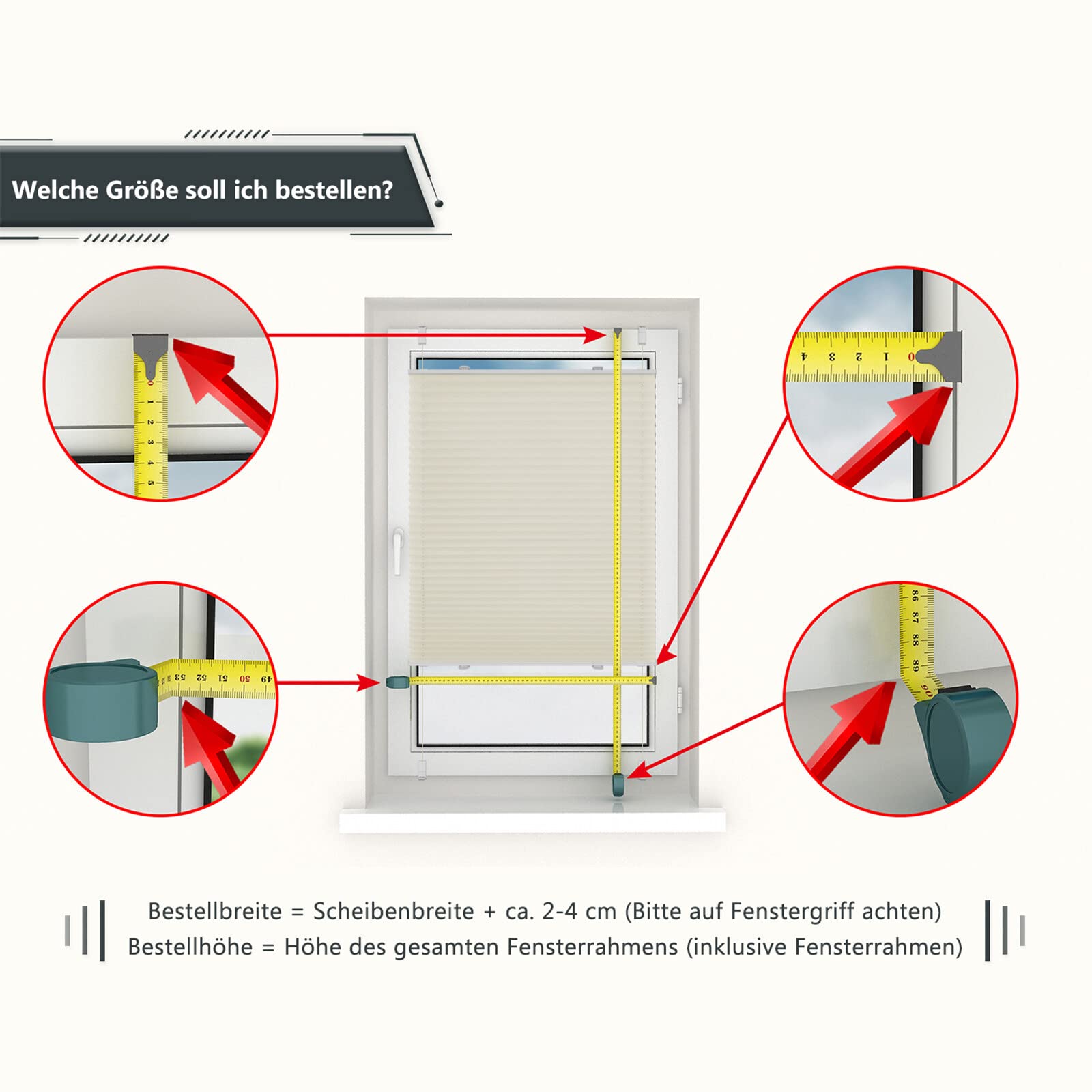 Lichtdurchlässig ohne Bohren Klemmfix Faltrollo Plissee Beige