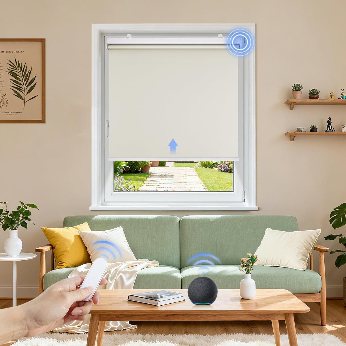 Elektrisches Verdunkelungsrollo M100 mit Batterie –Creme