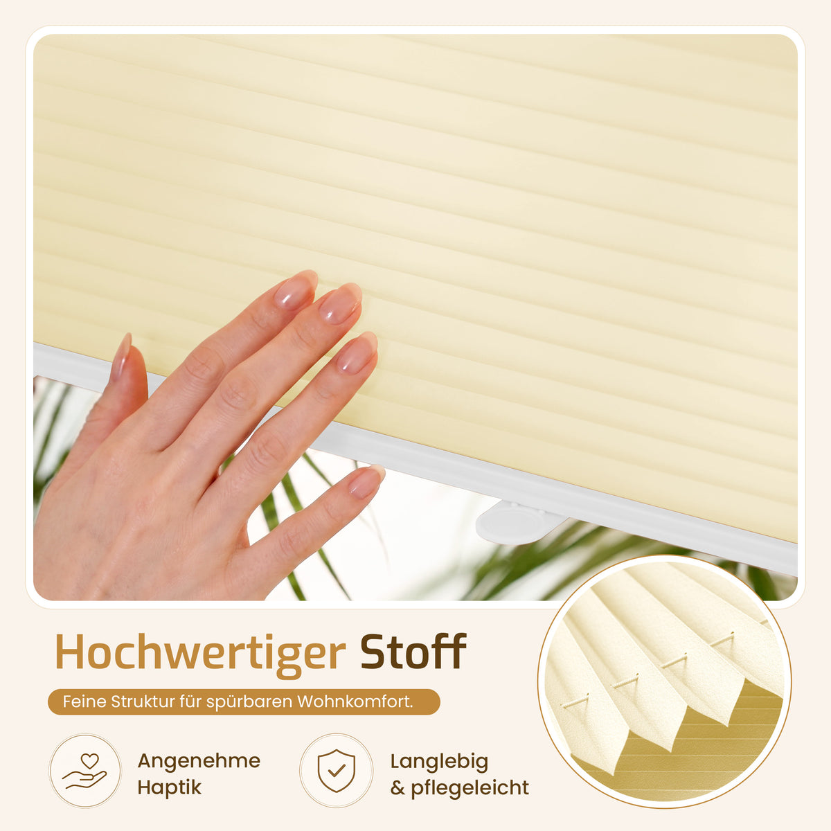 Lichtdurchlässiges Plissee Klemmfix ohne Bohren –Creme
