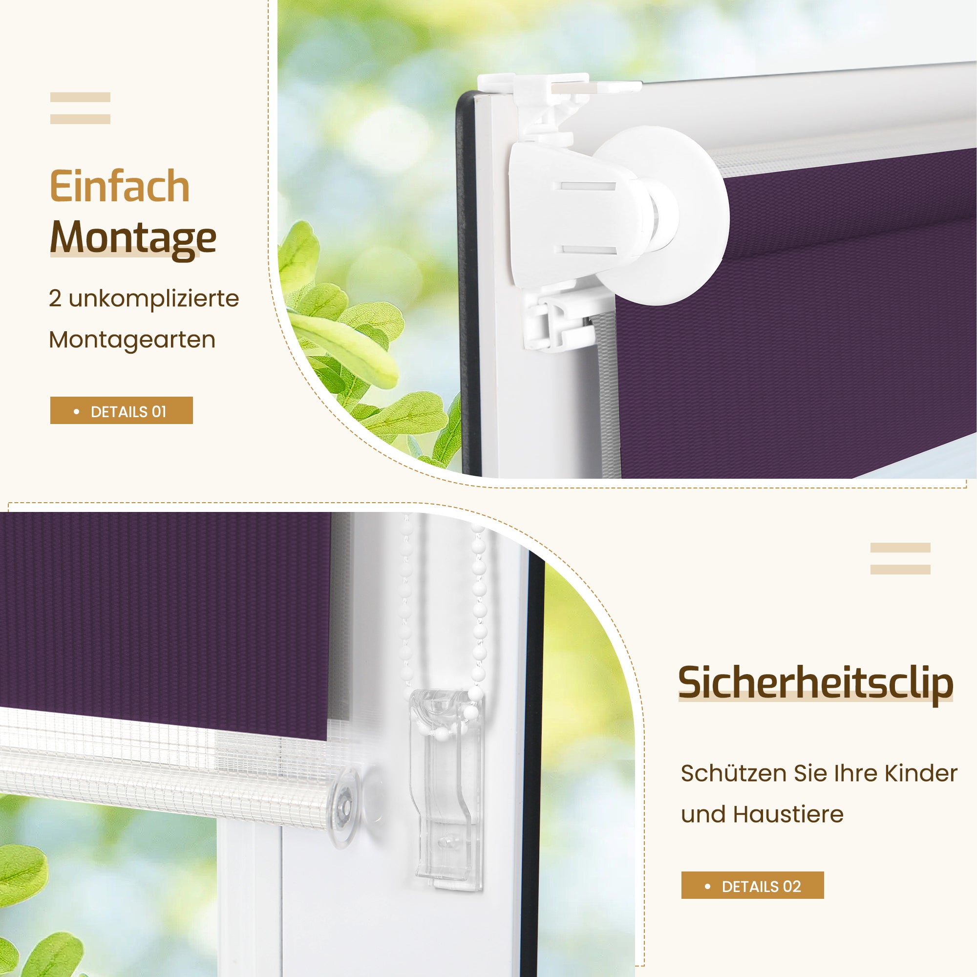 Doppelrollo Duo Rollo Klemmfix ohne Bohren Weiß Anthrazit Aubergine
