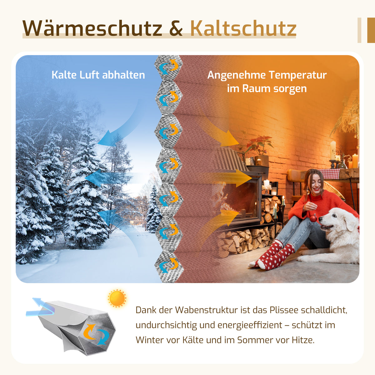 Verdunkelndes Wabenplissee Klemmfix ohne Bohren mit Thermo-Effekt –Weiß/Weinrot