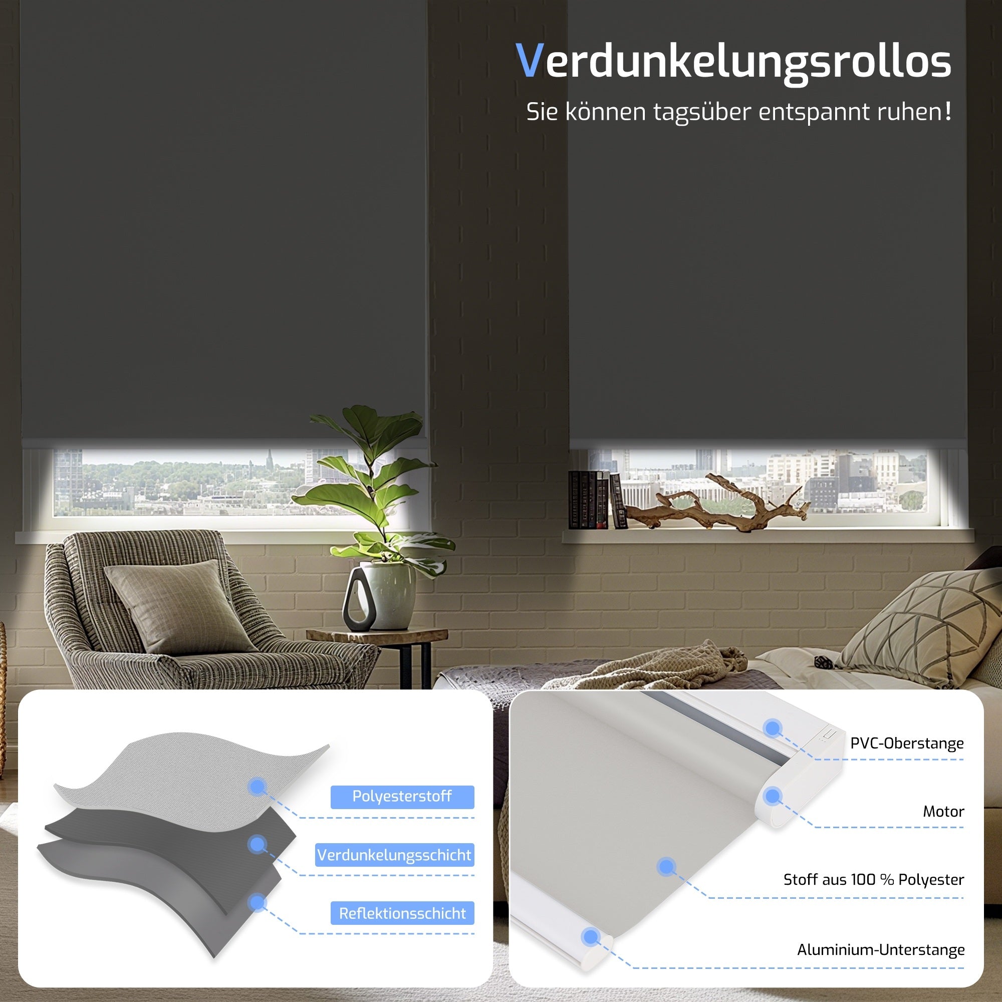 M130 Elektrisch | Verdunkelung | Klemmfix | Akku | Rollo | Standardgröße