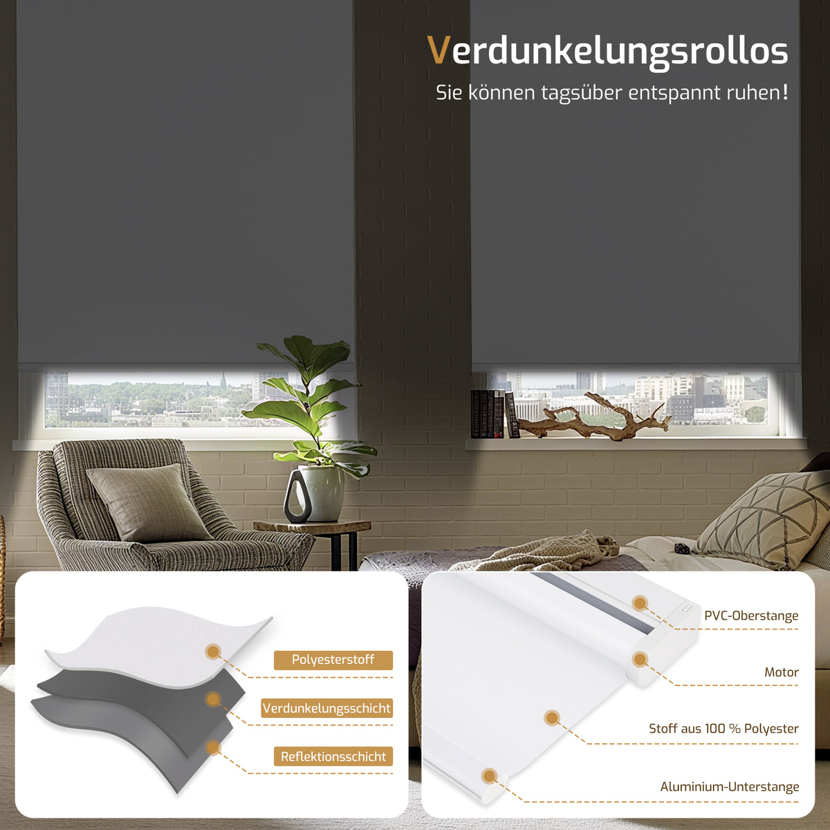 Elektrisches Verdunkelungsrollo M130 mit Akku – Klemmfix ohne Bohren
