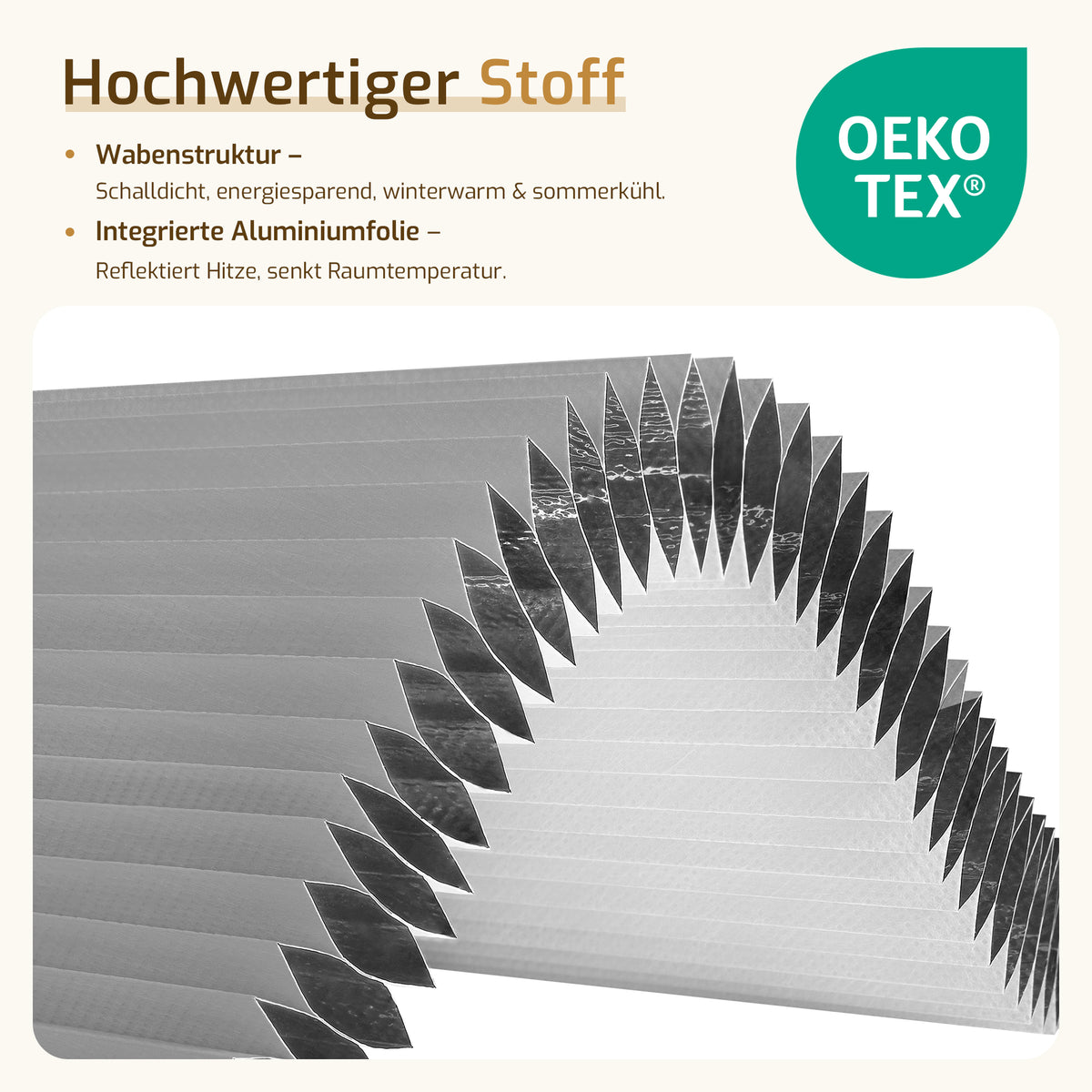 Verdunkelndes Wabenplissee Klemmfix ohne Bohren mit Thermo-Effekt – Weiß/Grau