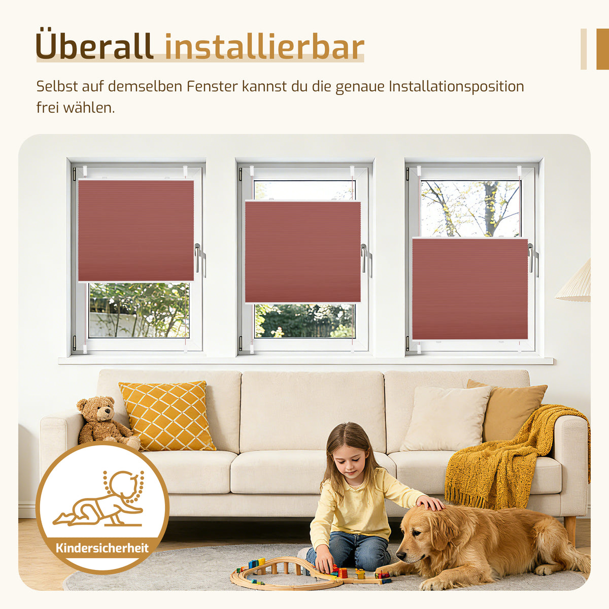 Verdunkelndes Wabenplissee Klemmfix ohne Bohren mit Thermo-Effekt –Weiß/Weinrot