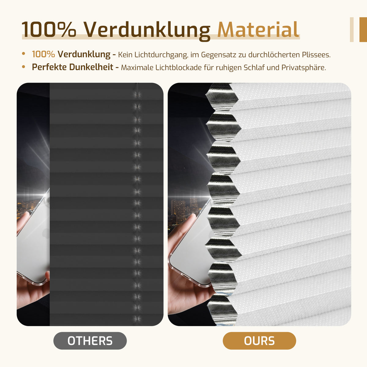Verdunkelndes Wabenplissee Klemmfix ohne Bohren mit Thermo-Effekt