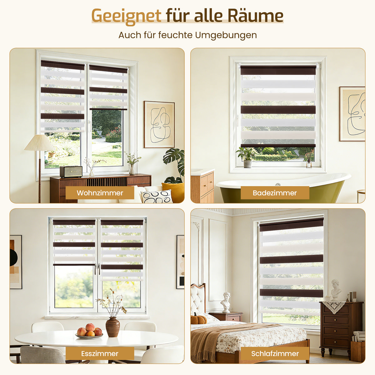Doppelrollo Klemmfix ohne Bohren –Weiß/Beige/Braun