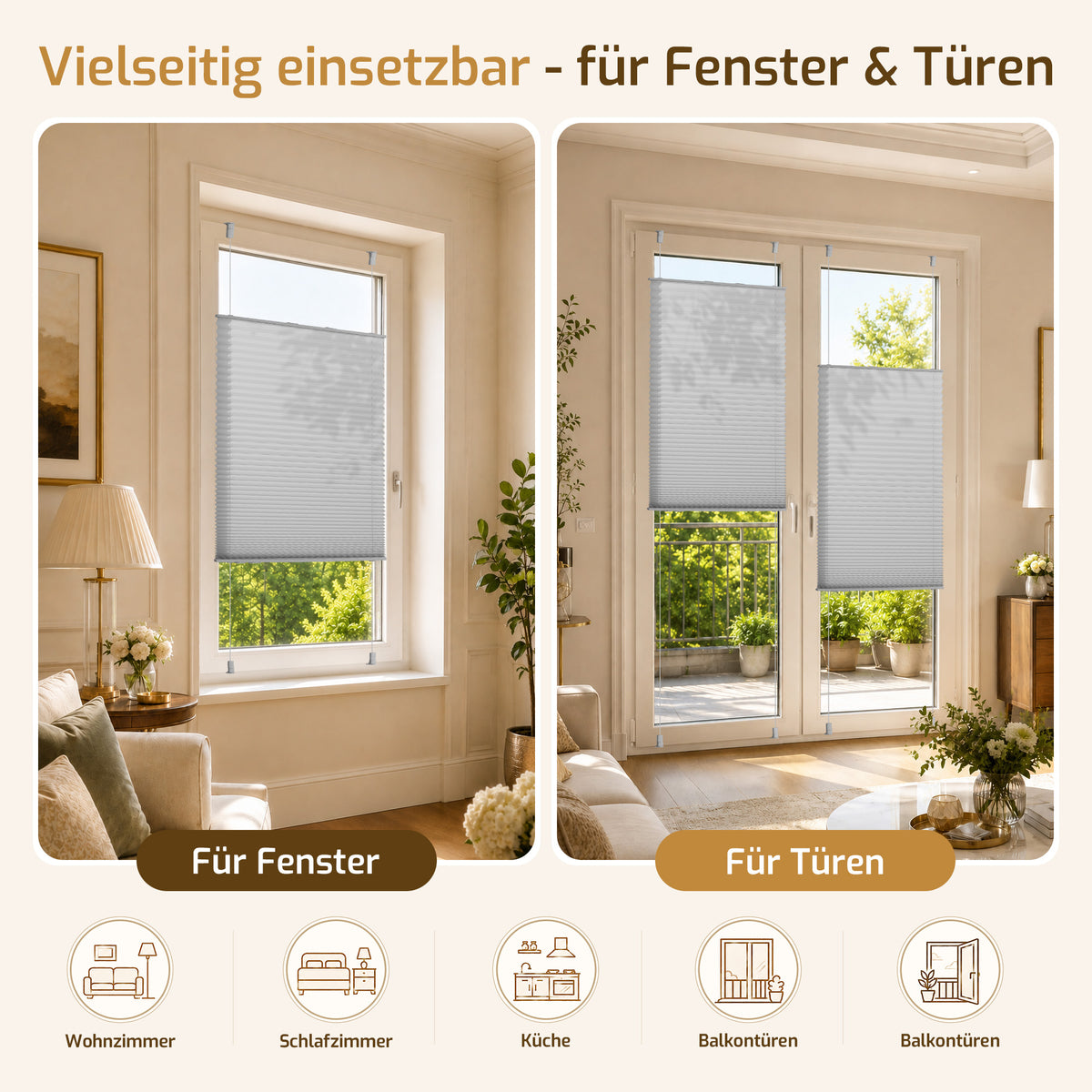 Lichtdurchlässiges Plissee Klemmfix ohne Bohren – Grau