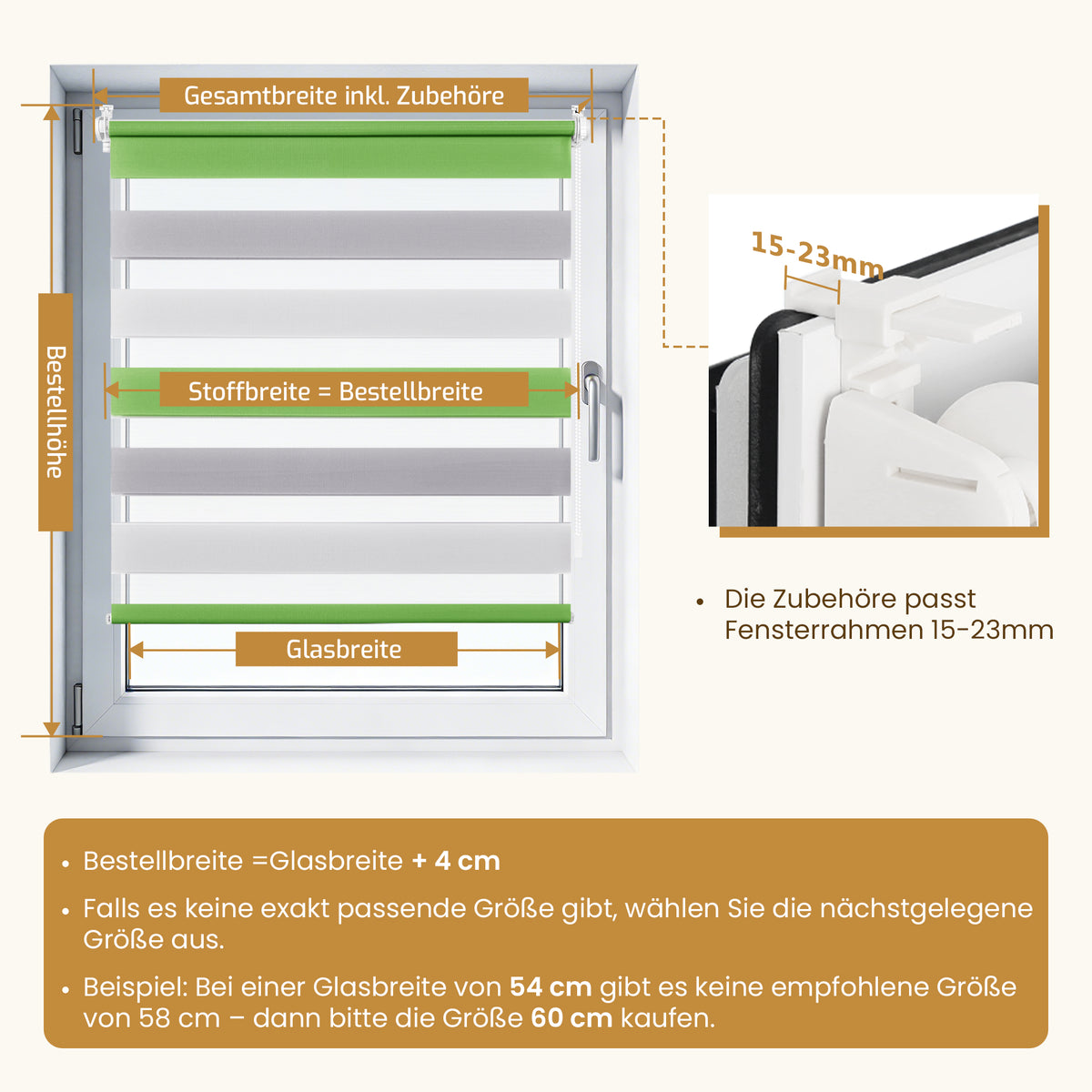 Doppelrollo Klemmfix ohne Bohren –Grün/Grau/Weiß