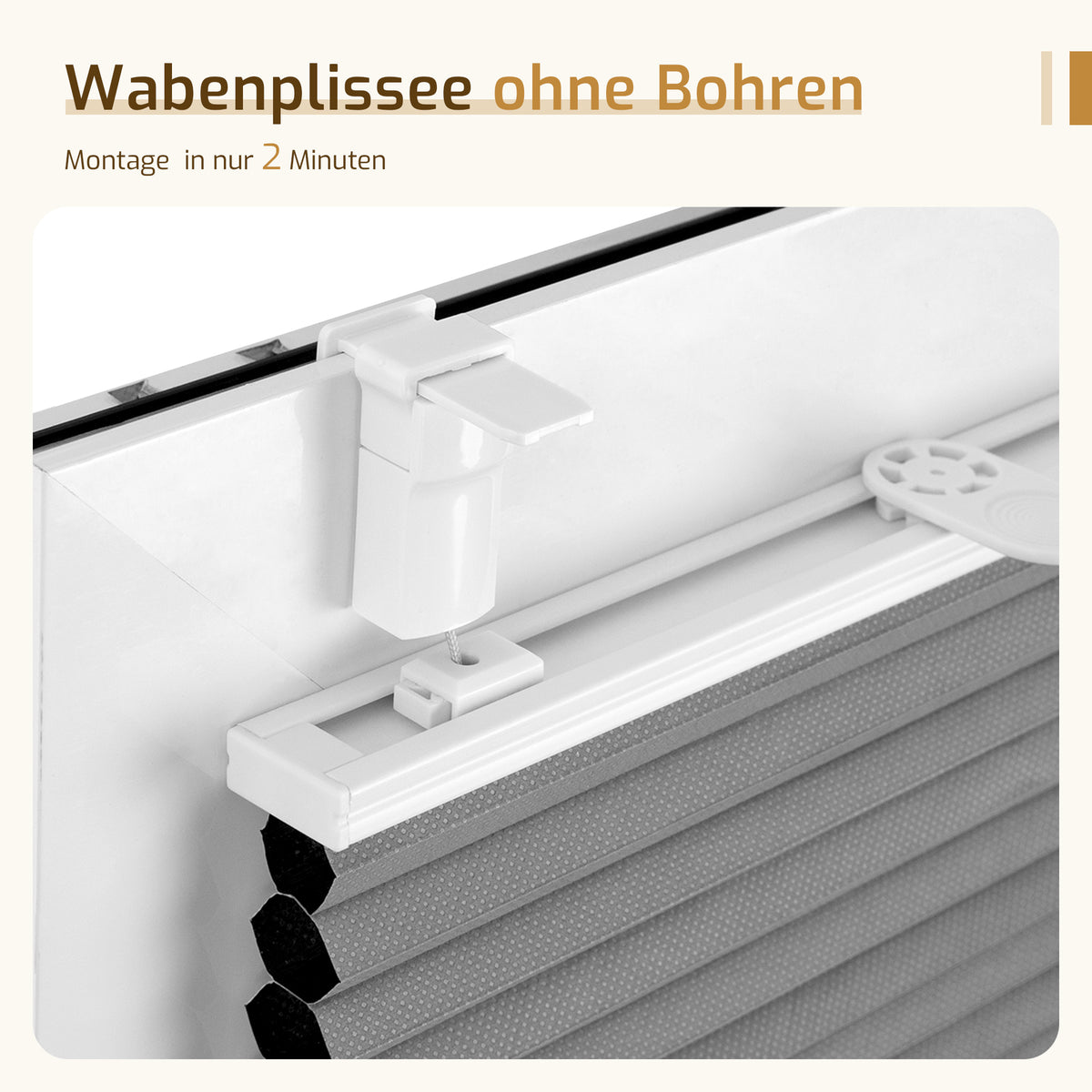 Verdunkelndes Wabenplissee Klemmfix ohne Bohren mit Thermo-Effekt – Weiß/Grau