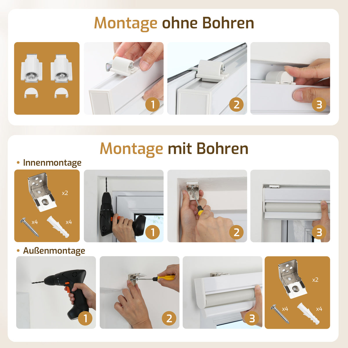 Elektrisches Verdunkelungsrollo M100 mit Batterie – Grau