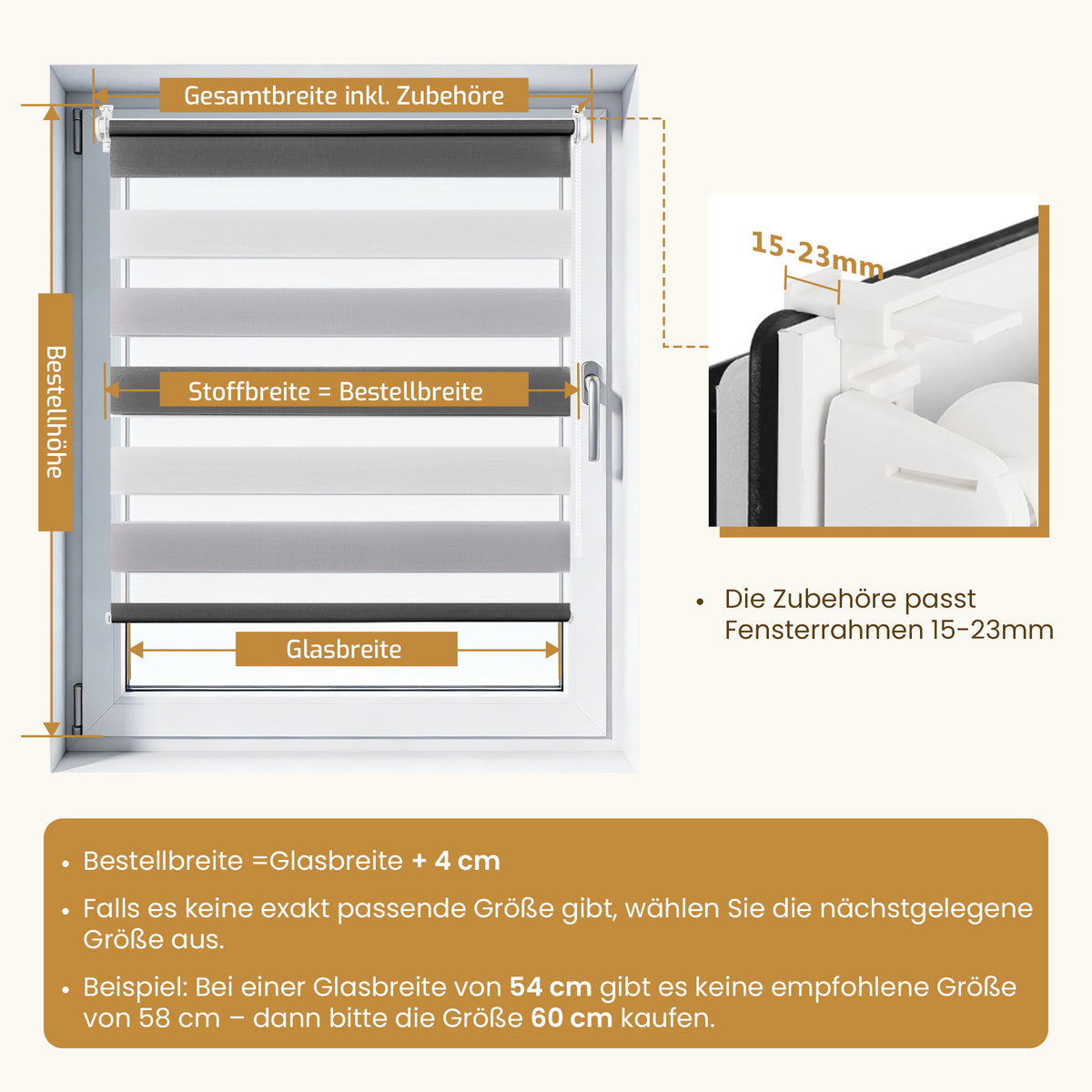 Doppelrollo Klemmfix ohne Bohren –Weiß/Grau/Anthrazit