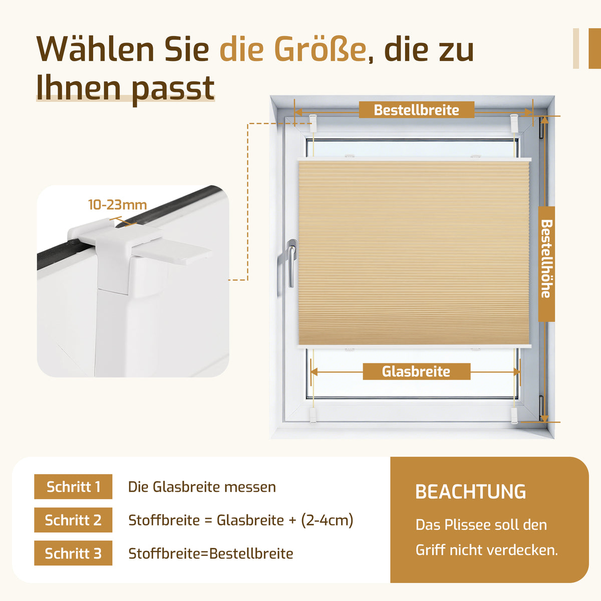Verdunkelndes Wabenplissee Klemmfix ohne Bohren mit Thermo-Effekt –Weiß/Beige