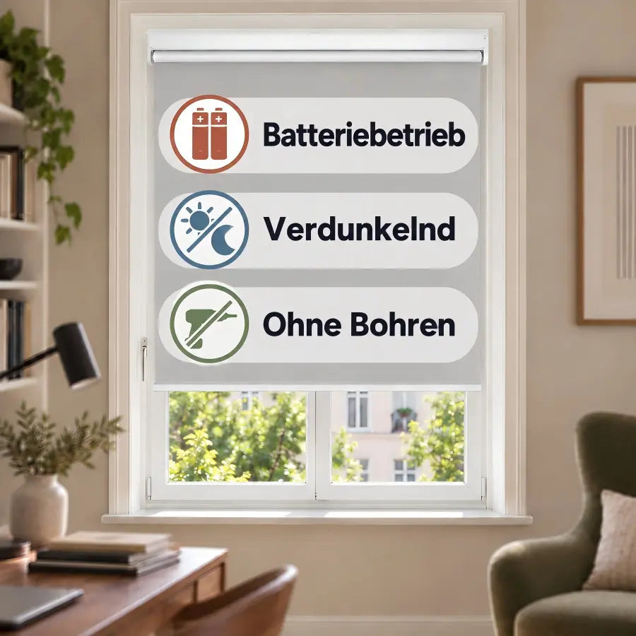 Elektrisches Verdunkelungsrollo M100 mit Batterie – Grau