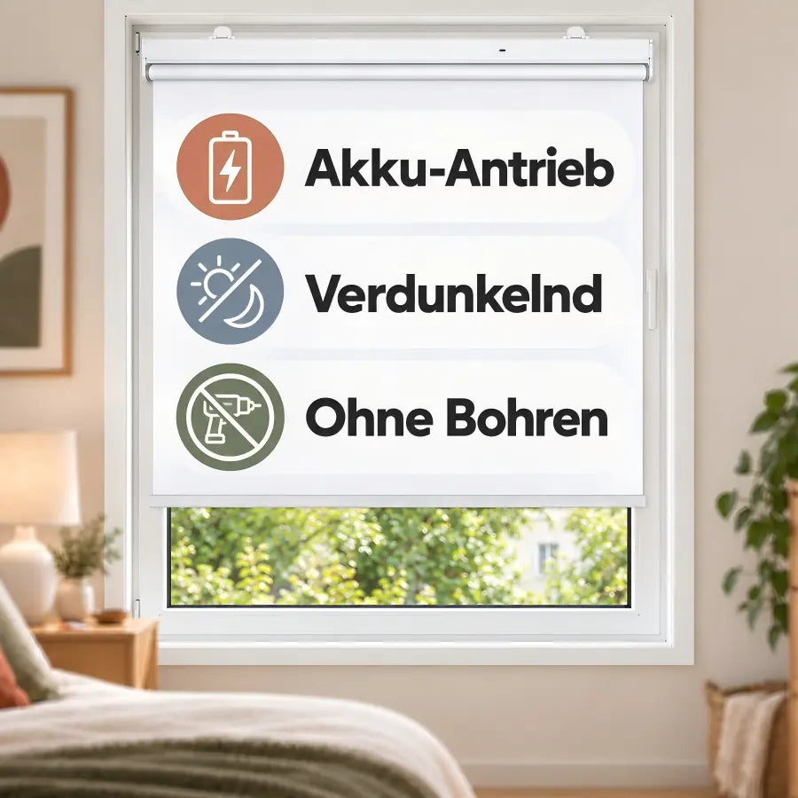 Elektrisches Verdunkelungsrollo M130 mit Akku – Klemmfix ohne Bohren