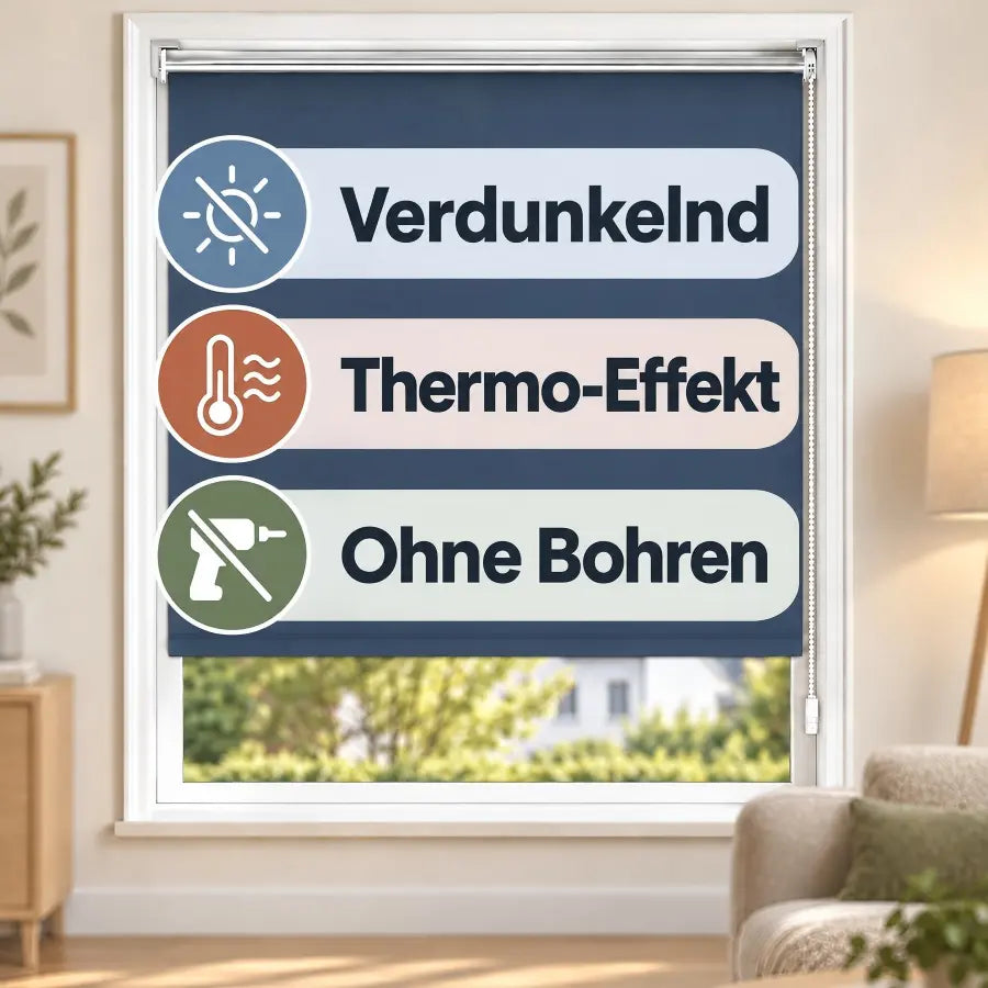 Verdunkelungsrollo Klemmfix ohne Bohren mit Thermo-Effekt – Dunkelblau