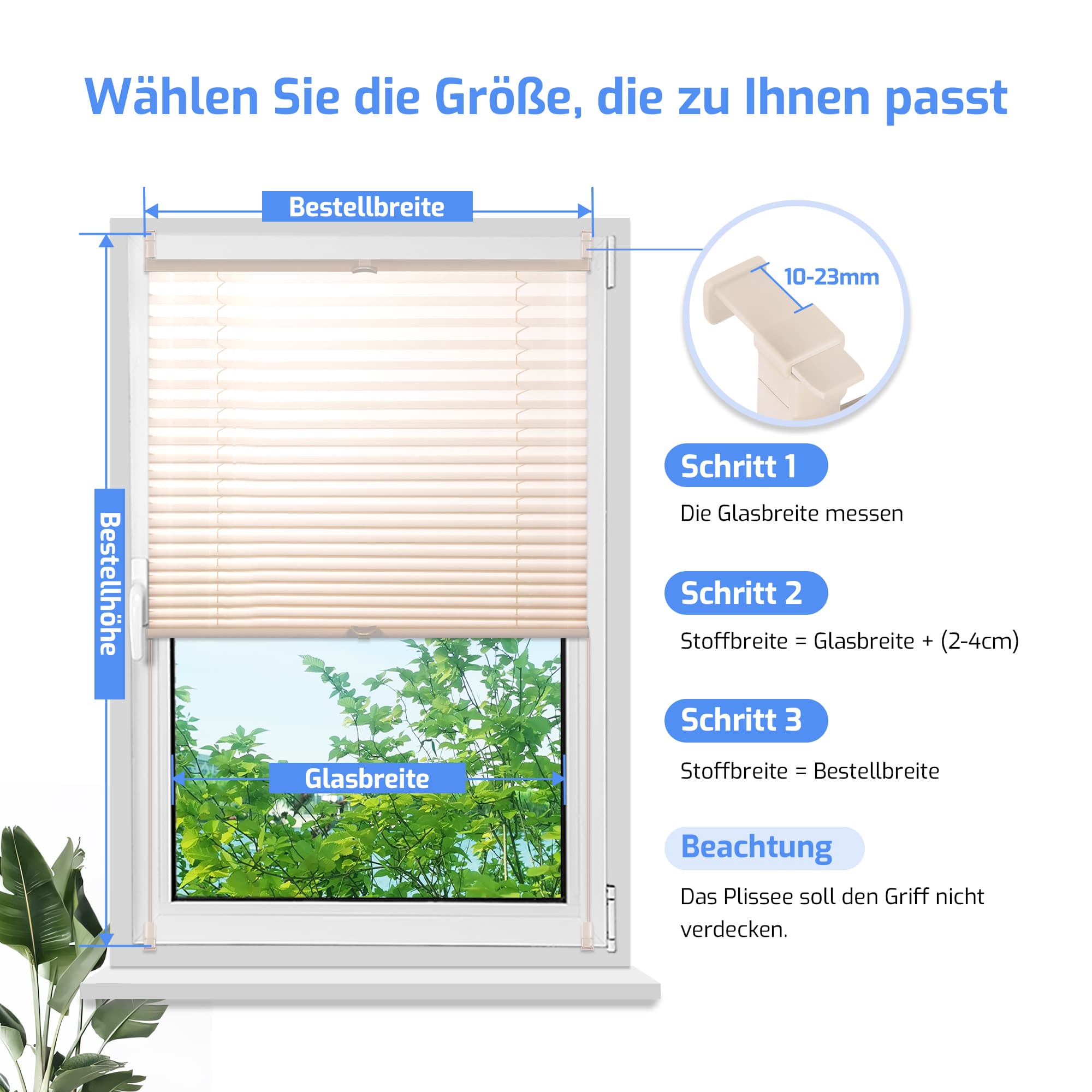 Ohne Bohren | Klemmfix | Komplett farbgleich | Lichtdurchlässig | Plissee | Standardgröße