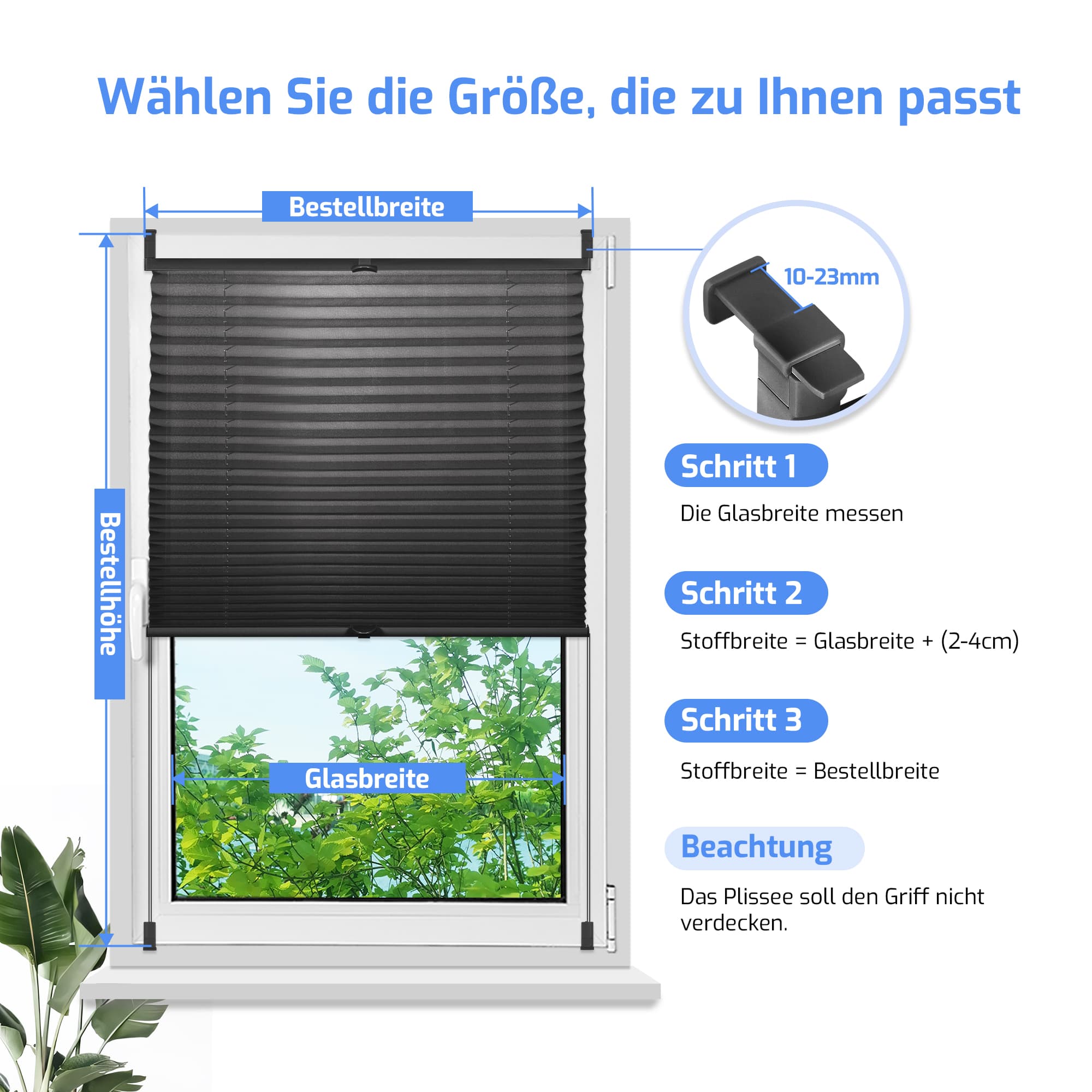 Ohne Bohren | Klemmfix | Komplett farbgleich | Lichtdurchlässig | Plissee | Standardgröße