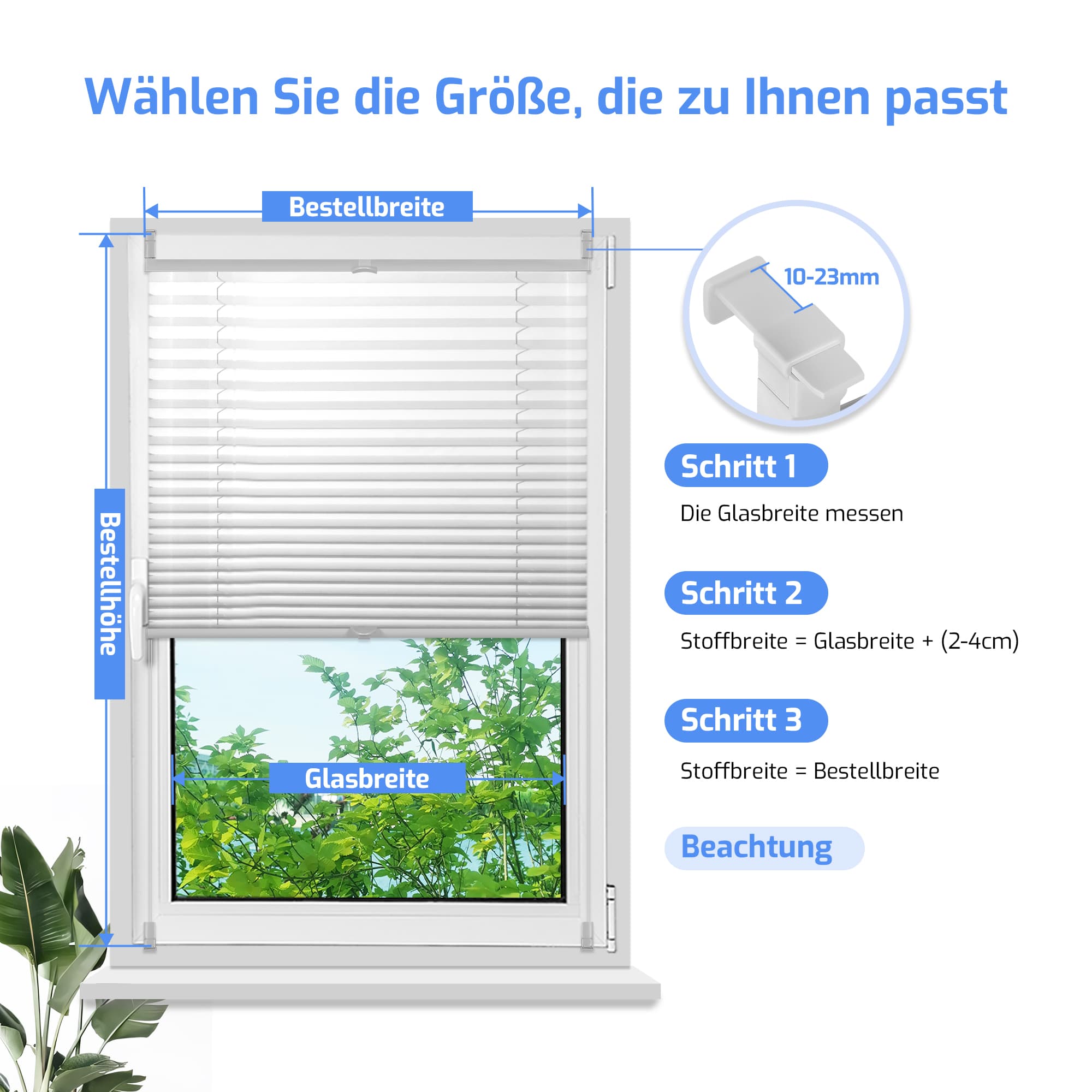 Ohne Bohren | Klemmfix | Komplett farbgleich | Lichtdurchlässig | Plissee | Standardgröße