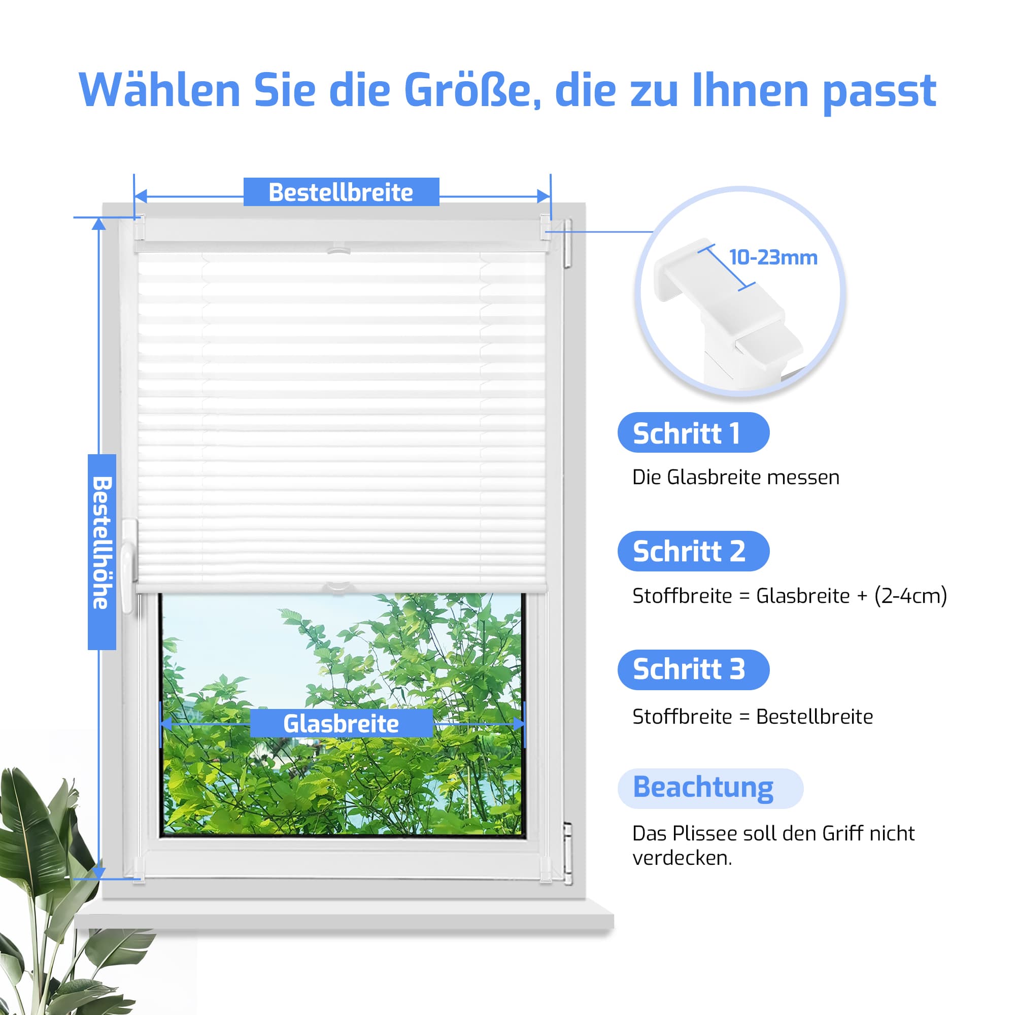 Ohne Bohren | Klemmfix | Komplett farbgleich | Lichtdurchlässig | Plissee | Standardgröße